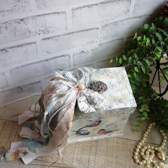 Shabby Chic Storage Box Romantic Keepsake Box Handmade Fancy Dresser Box Caddy - Picture 4 of 11
